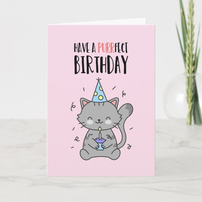 Cute Funny Cat Lover Kitten Pun Purrfect Birthday Kort (Framsida)