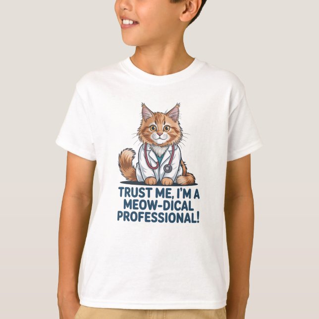 Cute Funny Cat Medical Pun Illustration T Shirt (Framsida)