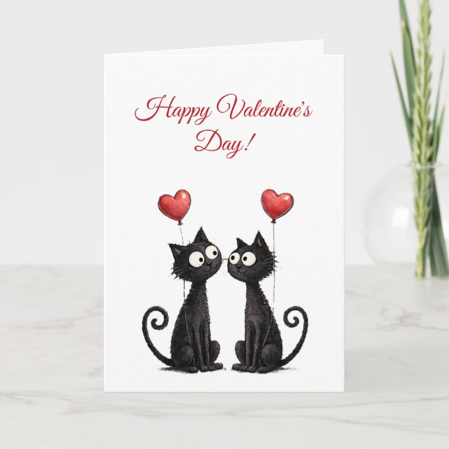 Cute Funny Cat Valentine Folded Greeting Card Kort (Framsida)