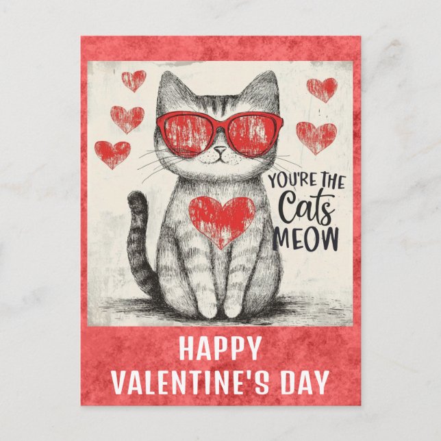 Cute Funny Cat Valentines day Hearts Vykort (Framsida)
