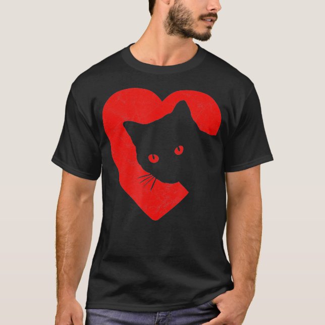 Cute Funny Cat Valentiness Heart Graphics T Shirt (Framsida)