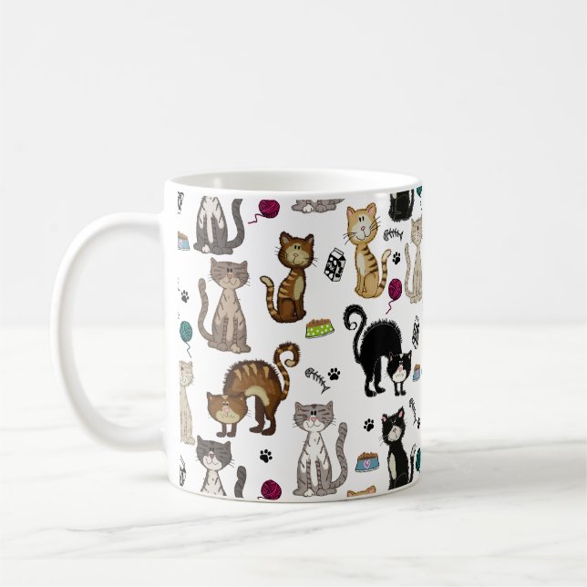 Cute Funny Cats Mönster Kaffemugg (Vänster)