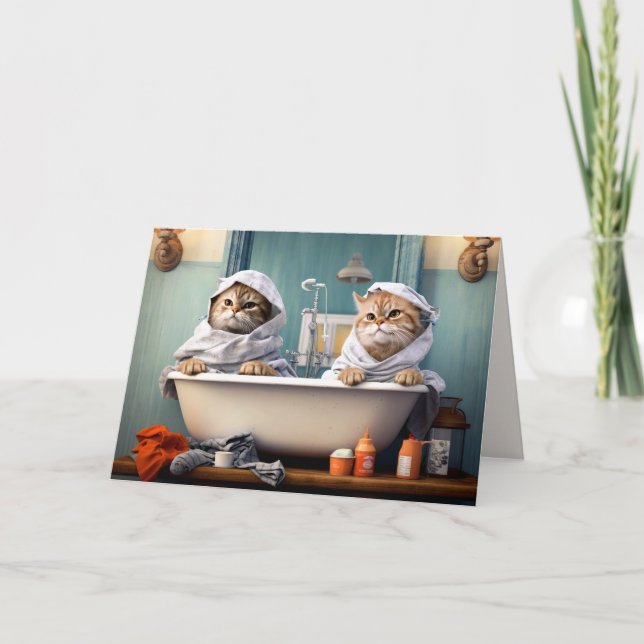 Cute Funny Cats par i battub-mappat kort (Framsida)