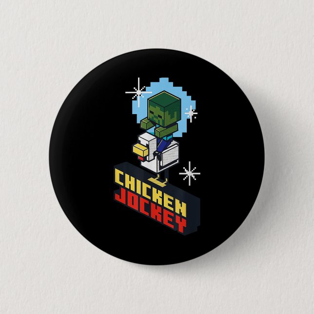 Cute Funny Chicken Jockey Pixel Graphic Riding Gam Knapp (Framsida)