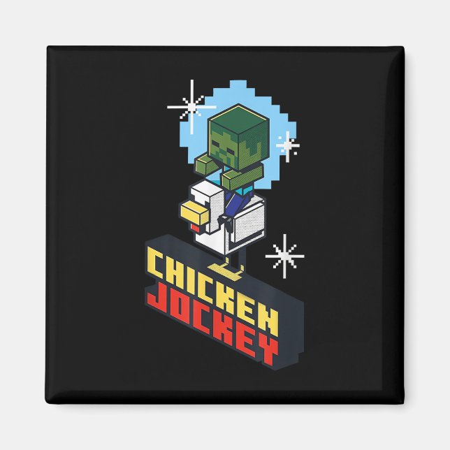 Cute Funny Chicken Jockey Pixel Graphic Riding Gam Magnet (Framsidan)