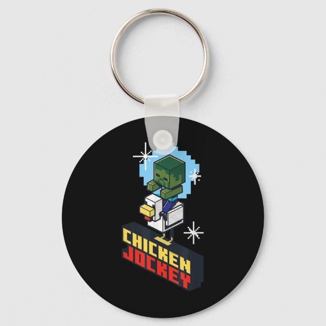 Cute Funny Chicken Jockey Pixel Graphic Riding Gam Nyckelring (Framsida)