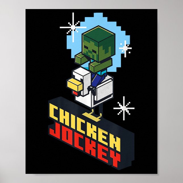 Cute Funny Chicken Jockey Pixel Graphic Riding Gam Poster (Framsidan)