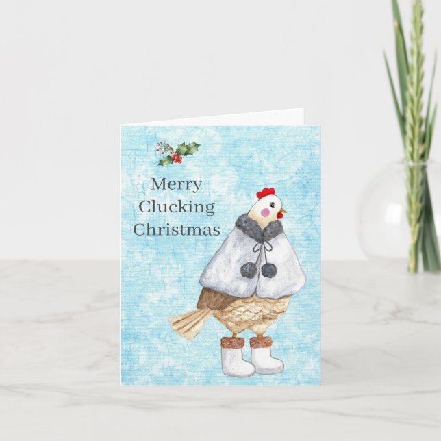 Cute Funny Chicken Lady Merry Clucking Christmas Helgkort (Framsida)