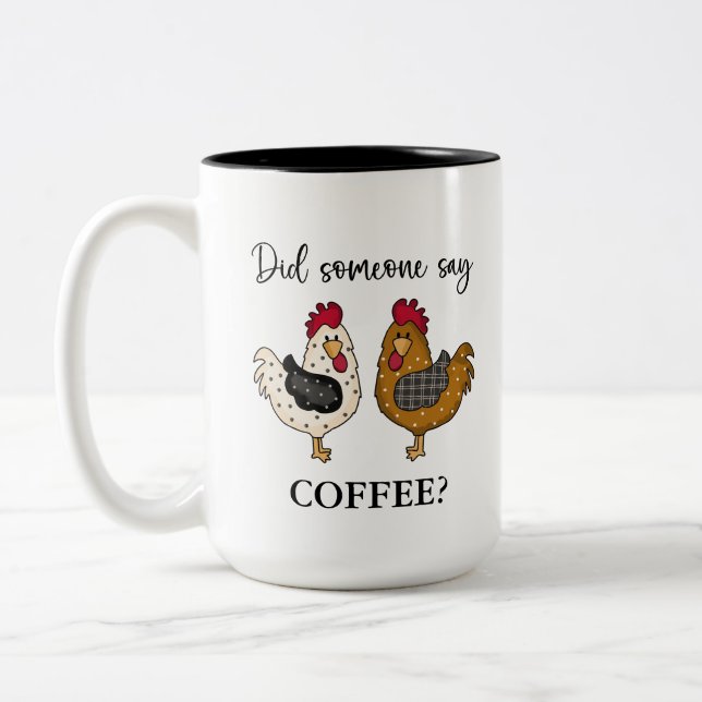 Cute Funny Chickens | Sa någon kaffe? Två- Två-Tonad Mugg (Vänster)