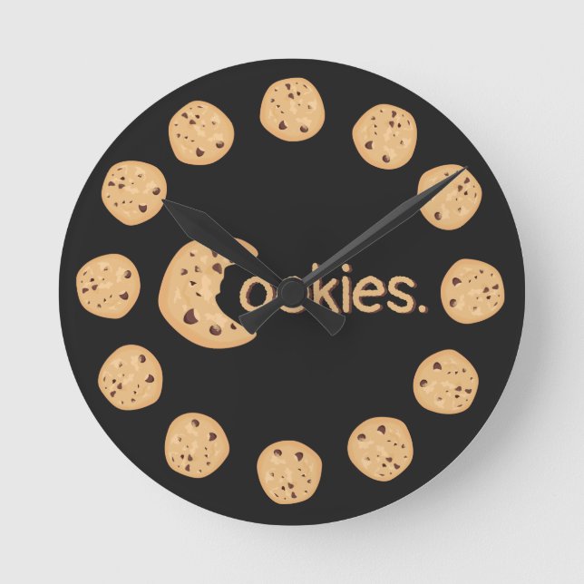 Cute Funny Chocolate Chip Cookie "Cookies" Text Rund Klocka (Framsida)