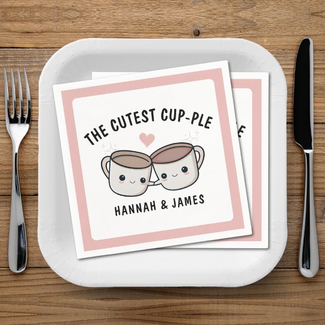 Cute Funny Coffee Kopp - lite Bröllop-årsdag Pappersservett (Cute Funny Coffee Cup Couple Wedding Anniversary Napkins)