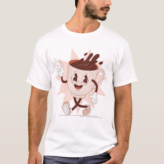 Cute Funny Coffee Tecknad T Shirt (Framsida)