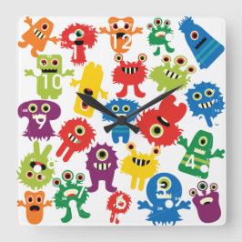 Cute Funny Colorful Monsters Mönster Fyrkantig Klocka
