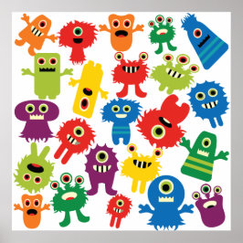 Cute Funny Colorful Monsters Mönster Poster