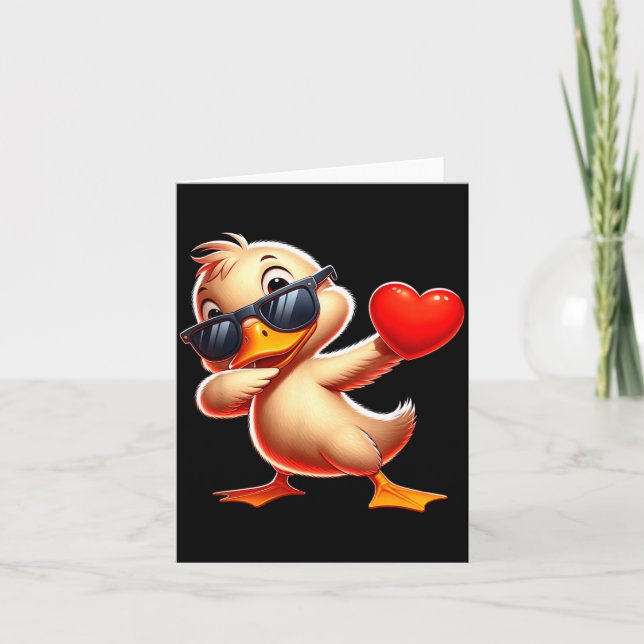 Cute Funny Cool Duck Dabbing Heart Valentines Day  Kort (Framsida)