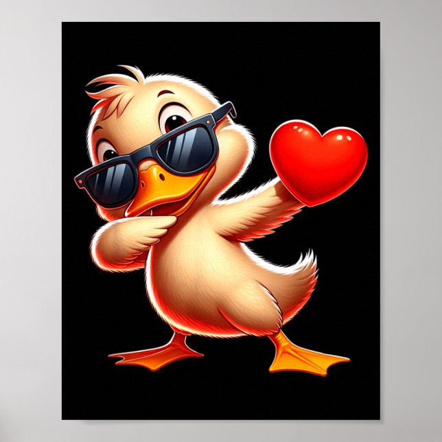 Cute Funny Cool Duck Dabbing Heart Valentines Day  Poster (Framsidan)