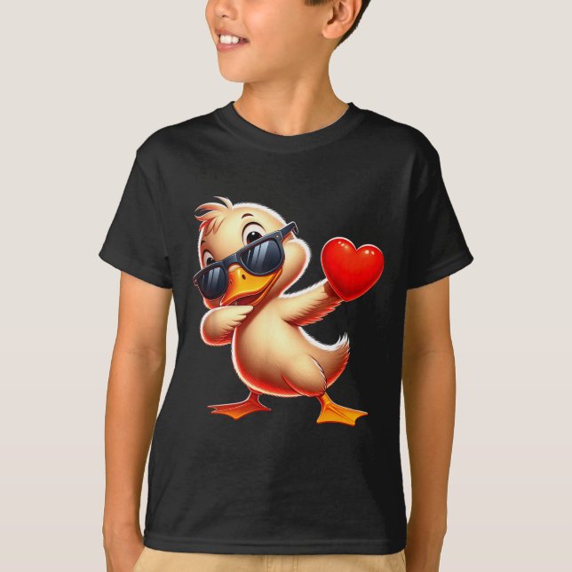 Cute Funny Cool Duck Dabbing Heart Valentines Day  T Shirt (Framsida)