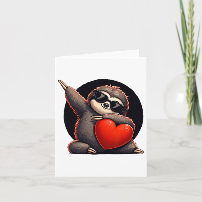 Cute Funny Coola Sloth Dabbing Heart Valentines da Kort (Framsida)