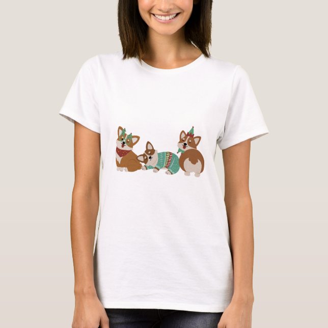  Cute Funny Corgi Dogs Christmas 2025 T Shirt (Framsida)
