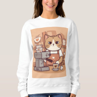 Cute Funny Cozy Barista Cat Sweatshirt T Shirt