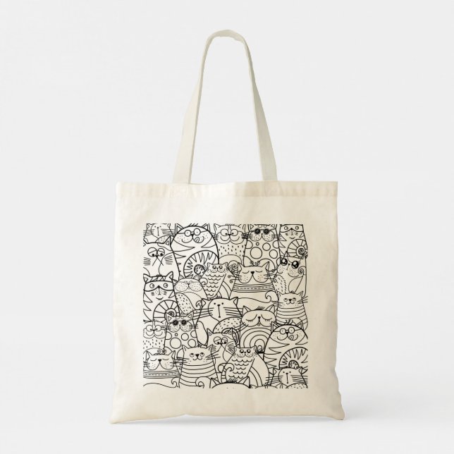 Cute Funny Crowd of Tecknad Zen Cats Black White Tygkasse (Baksida)