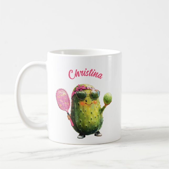 Cute Funny Cucumber Pickle med sunglass och Bow Kaffemugg (Vänster)