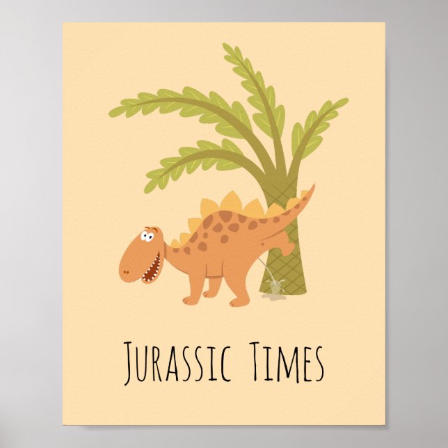 Cute Funny Dinosaur Dino Peeing Jurassic Fern Poster (Framsidan)