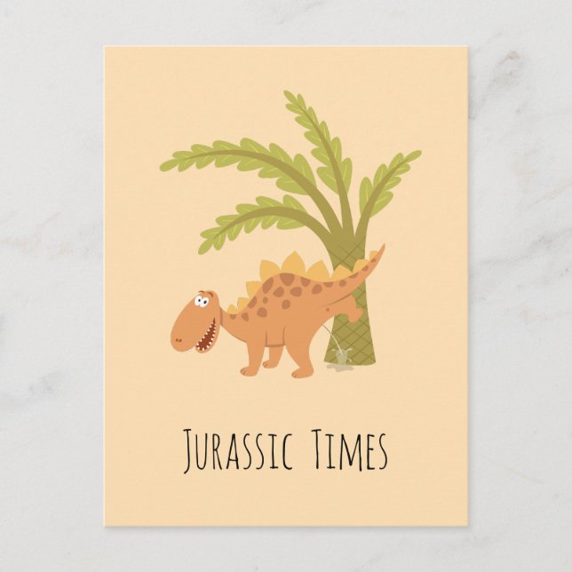 Cute Funny Dinosaur Dino Peeing Jurassic Fern Vykort (Framsida)