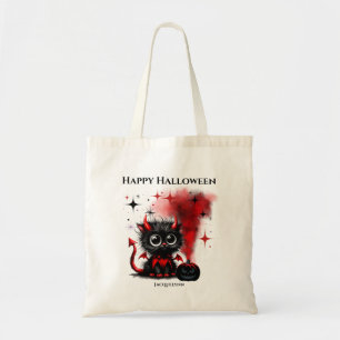 Cute Funny Djävulen Kitten Halloween Bus eller god Tygkasse