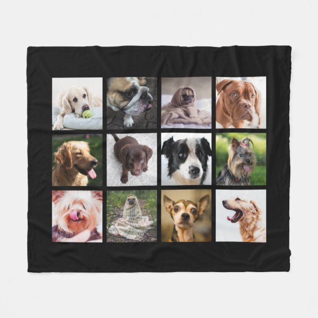 Cute & Funny Dogs Photo Collage fleece filt (Framsidan (Horisontell))