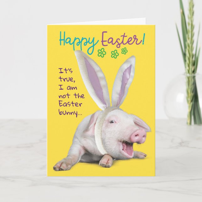 Cute Funny Easter Pig With Bunny Ears Photo Kort (Framsida)