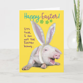 Cute Funny Easter Pig With Bunny Ears Photo Kort