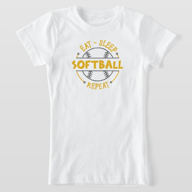 Cute FUNNY Eat Sover Repeat Softball Sports Girls T Shirt (Laydown)