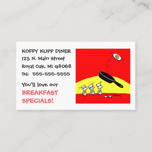 Cute Funny Eggs Tecknad Breakfast Middag Restaurat Visitkort (Framsida)