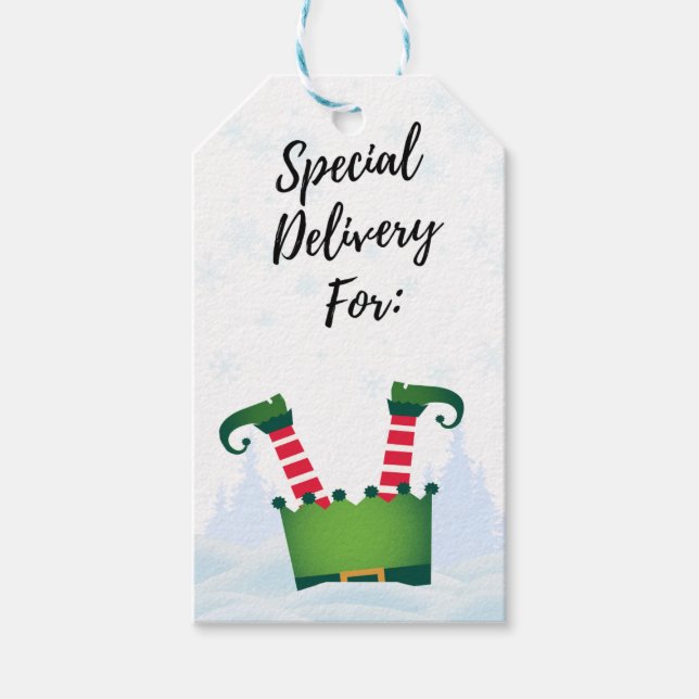 Cute Funny Elf-jul - Speciell Delivery-Märkre Presentetikett (Framsidan)