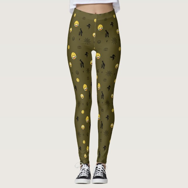 "Cute Funny Emoji Mönster Emotion Ansikte" Leggings (Framsida)