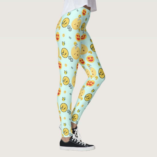 "Cute Funny Emoji Mönster Enjoy Ansikte" Leggings (Höger)