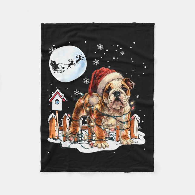Cute Funny English Bulldog Christmas Lights Santa  Fleecefilt (Framsidan)