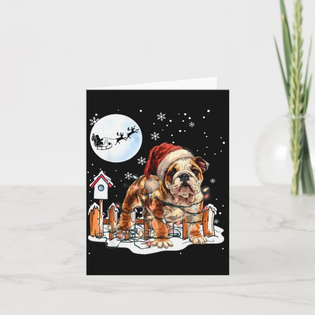 Cute Funny English Bulldog Christmas Lights Santa  Kort (Framsida)
