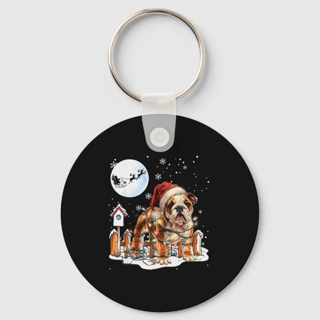 Cute Funny English Bulldog Christmas Lights Santa  Nyckelring (Framsida)