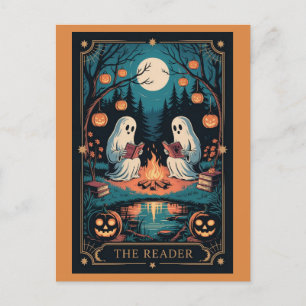 Cute Funny Fall Halloween Tarot Ghost Read Bokar Vykort