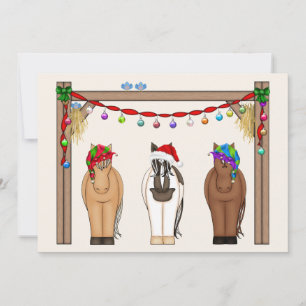 Cute Funny Farm Helgdag Horses jul Julkort