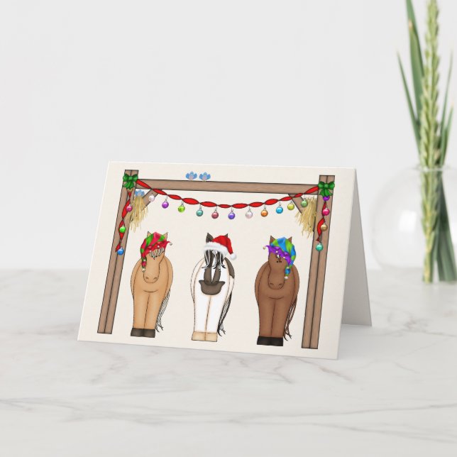 Cute Funny Farm Horse jul Helgkort (Framsida)