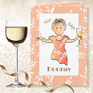 Cute Funny Female Tecknad Vin Toast Birthday Kort