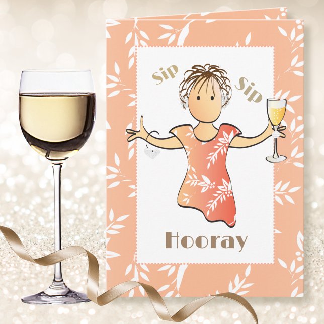 Cute Funny Female Tecknad Vin Toast Birthday Kort (Skapare uppladdad)