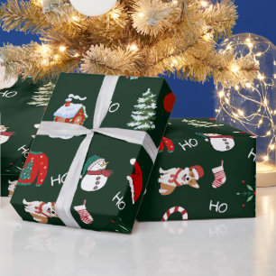 Cute Funny Festive Julgran snögubbe och Hund Presentpapper