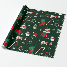 Cute Funny Festive Julgran snögubbe och Hund Presentpapper