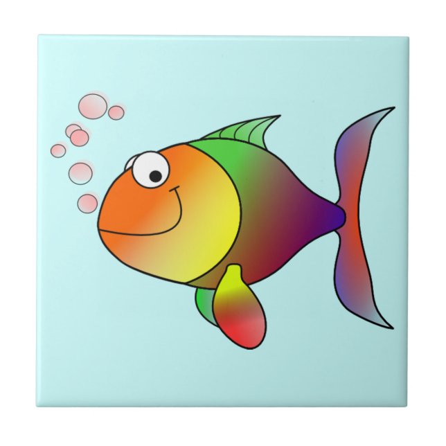 Cute Funny Fish - Colorful Kakelplatta (Framsidan)