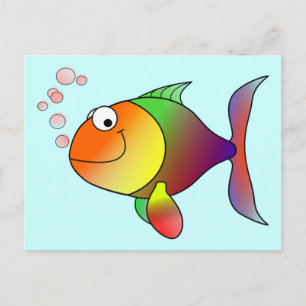 Cute Funny Fish - Colorful Vykort
