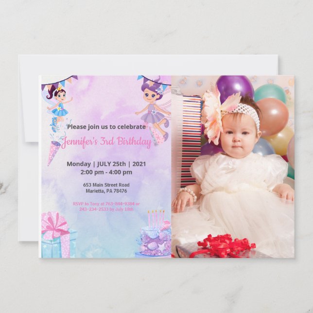 Cute Funny | Flickor - inbjudan till foto-födelsed (Framsida)